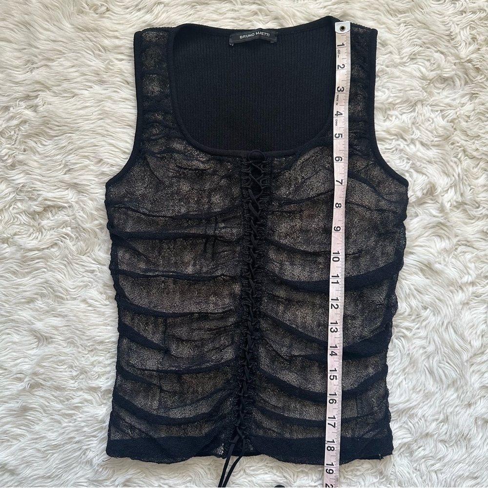 Bruno Manetti Top Sleeveless Tank Ruched Lace Up Front Black IT 44 Sz M - Picture 10 of 12